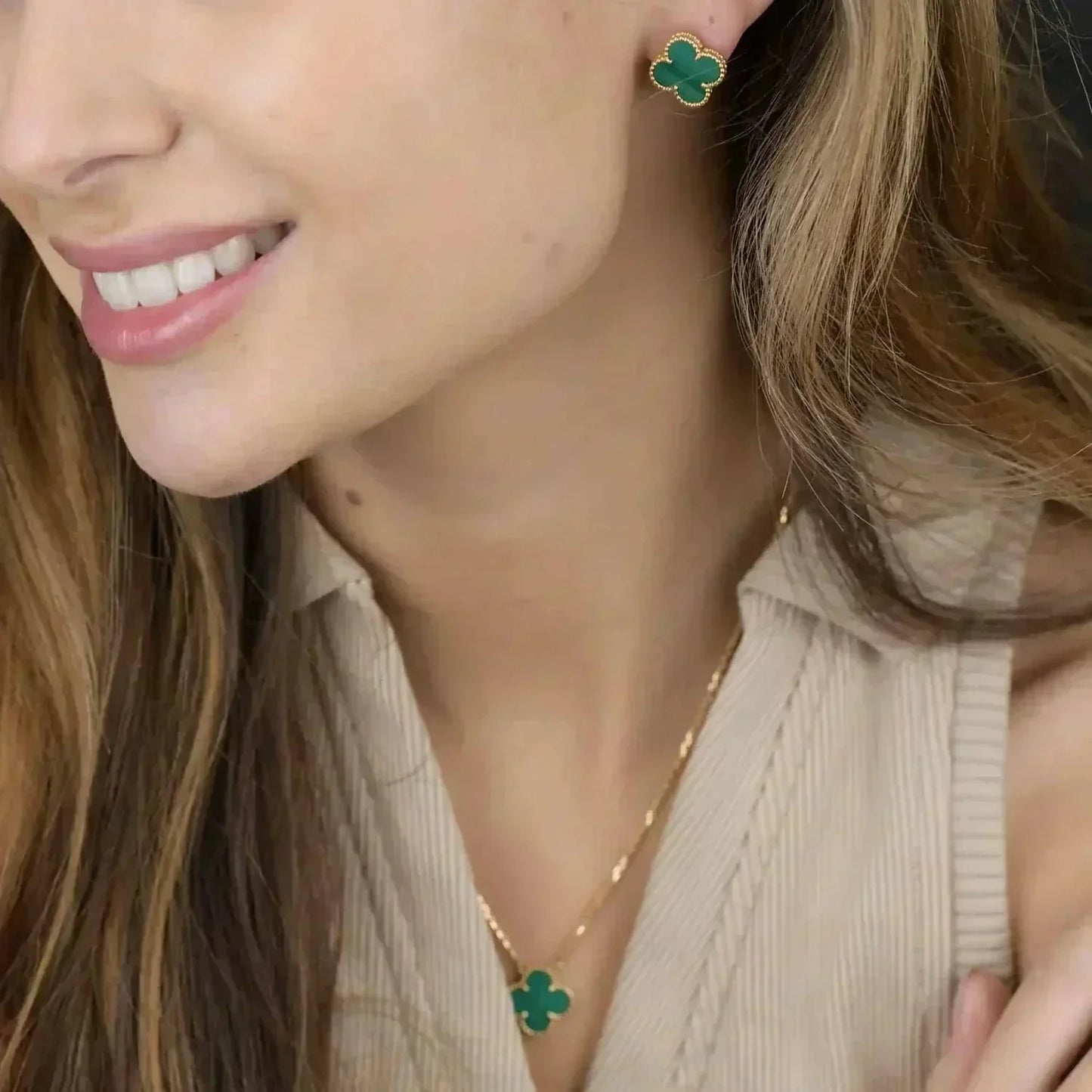 ¡®Glow Jewelry¡¯CLOVER MINI 9.5MM MALACHITE EARRINGS