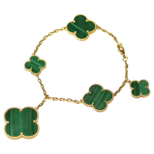 ¡®Glow Jewelry¡¯MAGIC CLOVER MALACHITE GOLD BRACELET 5 MOTIFS