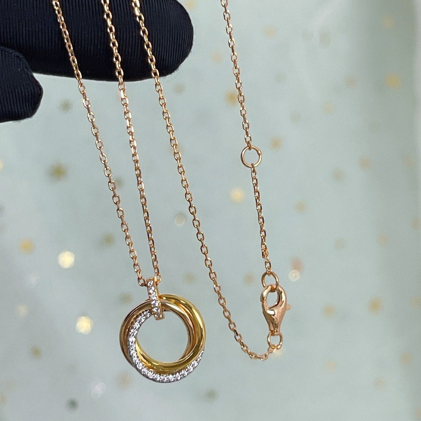 ¡®Glow Jewelry¡¯TRINITY NECKLACE SILVER GOLD PINK GOLD DIAMONDS