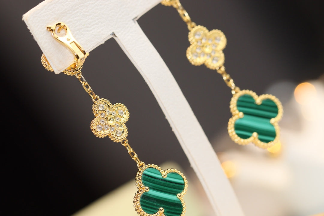 ¡®Glow Jewelry¡¯CLOVER EARRINGS GOLD MALACHITE DIAMOND 3 MOTIF