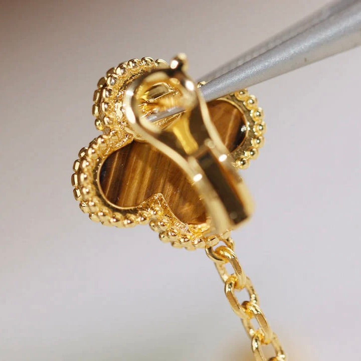 [Glow Jewelry]CLOVER  2 MOTIF  TIGER EYE CARNELIAN EARRINGS