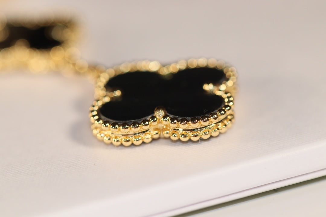 [Glow Jewelry]CLOVER EARRINGS GOLD ONYX MOP 3 MOTIF