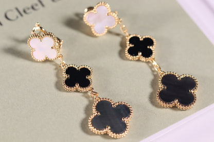 [Glow Jewelry]CLOVER EARRINGS GOLD ONYX MOP 3 MOTIF