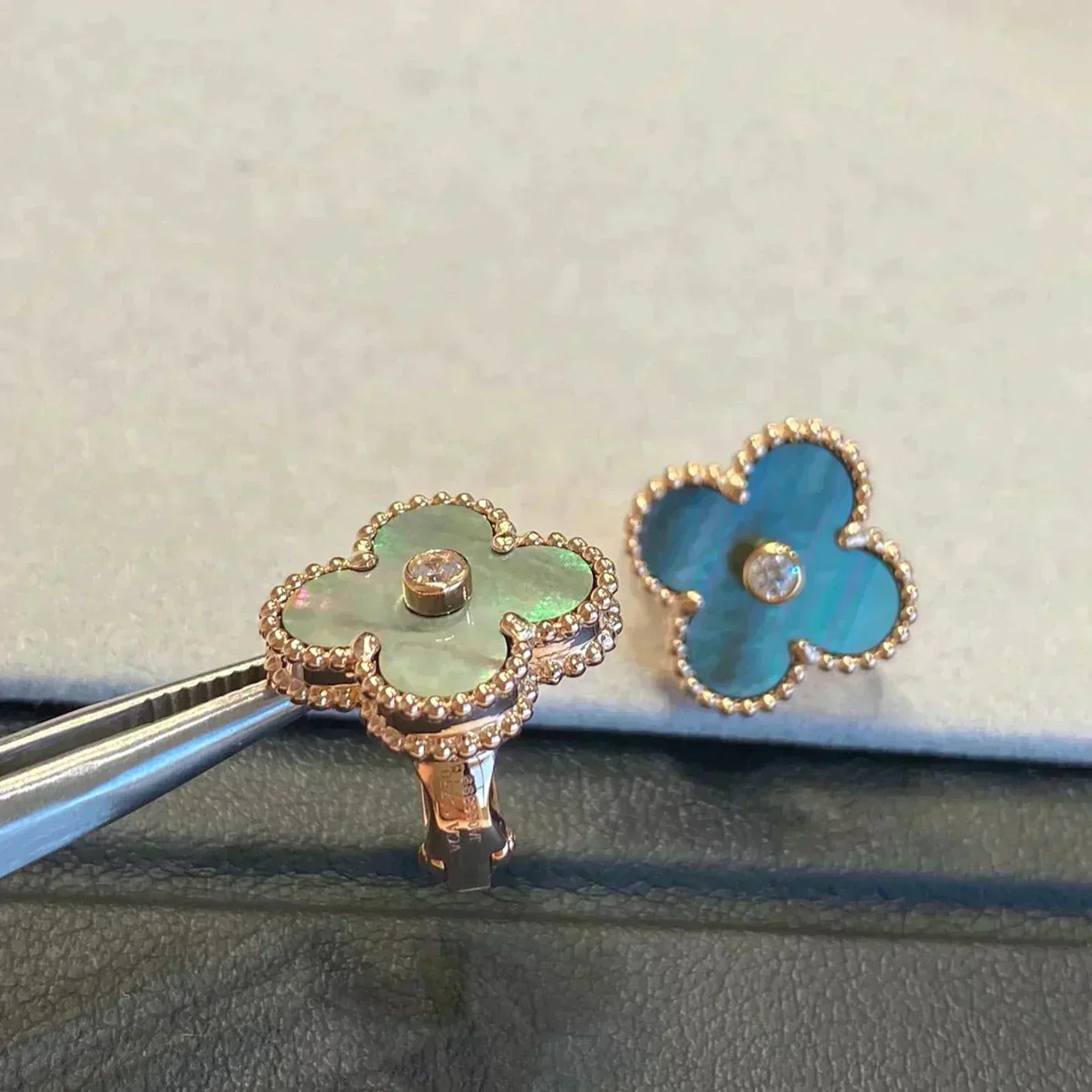 ¡®Glow Jewelry¡¯CLOVER MEDIUM 1 MOTIFS GRAY MOP  DIAMOND EARRINGS