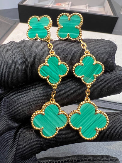 [Glow Jewelry]CLOVER MALACHITE 3 MOTIFS GOLD