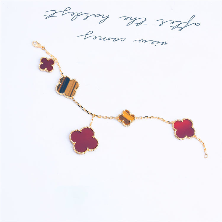 ¡®Glow Jewelry¡¯CLOVER BRACELET 5 MOTIFS CARNELIAN TIGER EYE