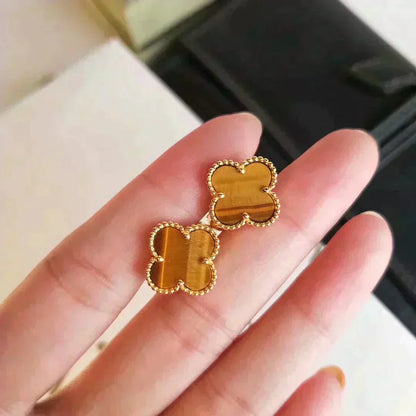 [Glow Jewelry]CLOVER MEDIUM 1 MOTIFS TIGER EYE EARRINGS