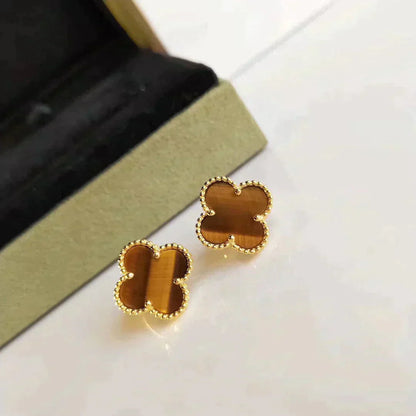 [Glow Jewelry]CLOVER MEDIUM 1 MOTIFS TIGER EYE EARRINGS