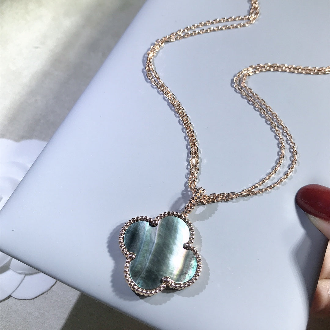[Glow Jewelry]CLOVER 25MM GOLD DARK MOP BIG CLOVER NECKLACE