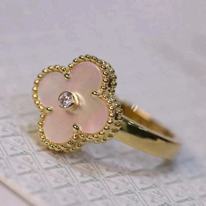 [Glow Jewelry]CLOVER PINK MOP RING GOLD DIAMOND