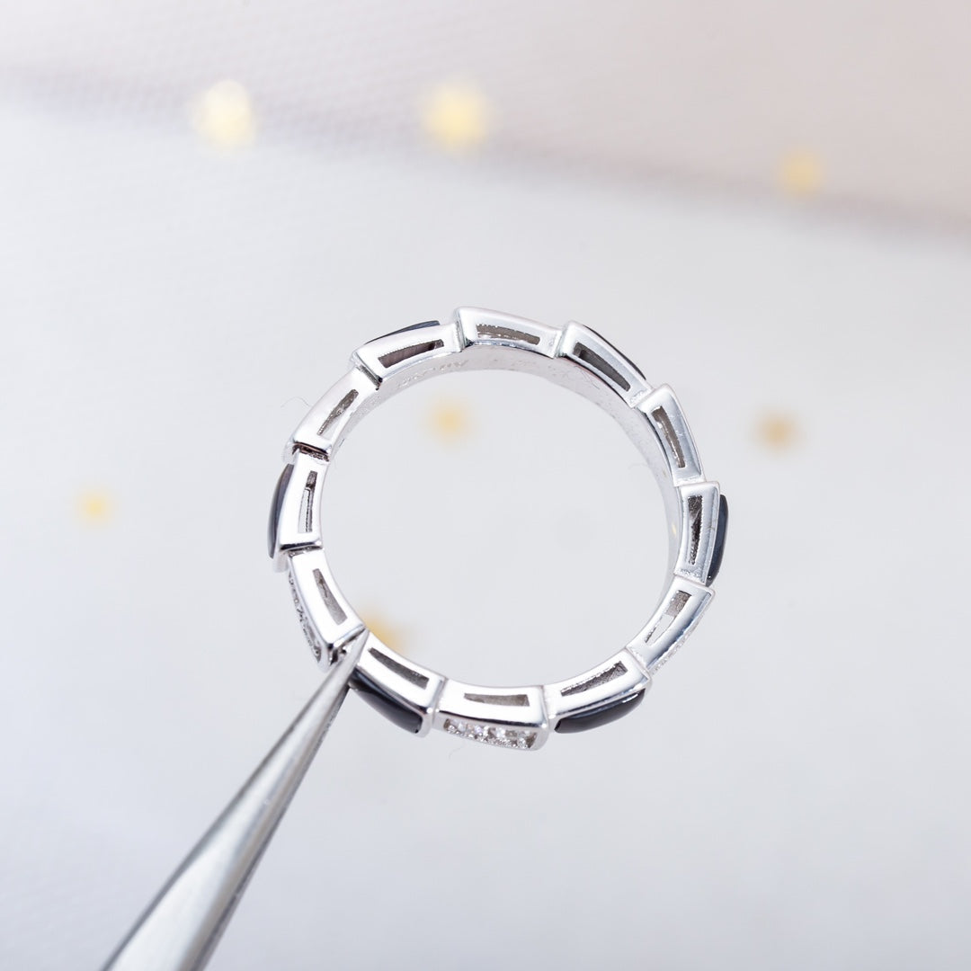 [Glow Jewelry]SERPENTI RING SILVER  DIAMOND BLACK MOP 3MM