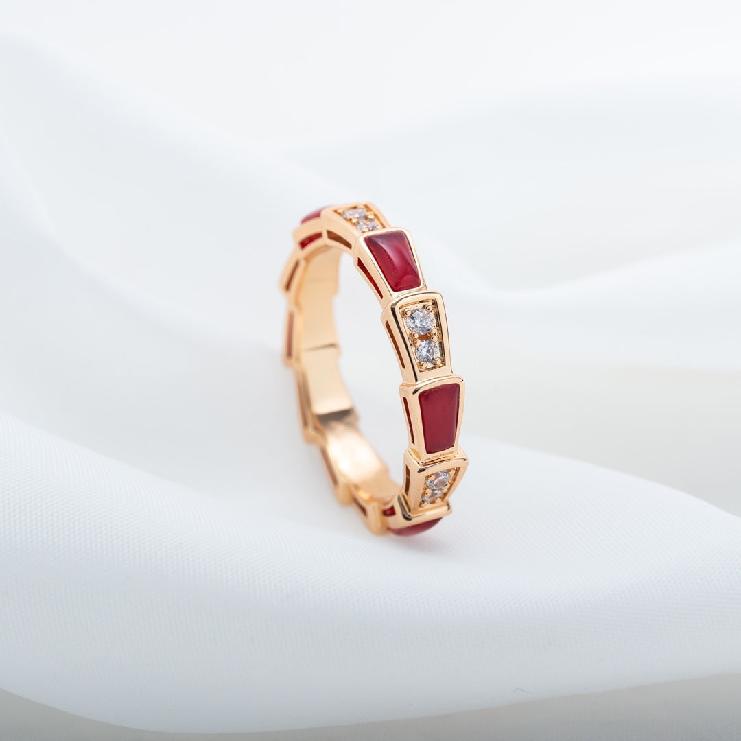 [Glow Jewelry]SERPENTI RING PINK GOLD CARNELIAN DIAMOND 3MM