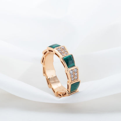 [Glow Jewelry]SERPENTI RING PINK GOLD MALACHITE DIAMOND PAVED 4MM