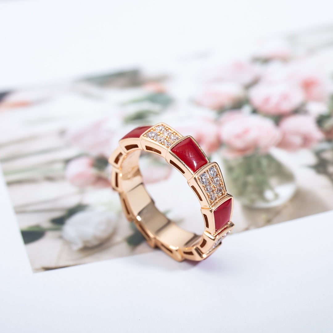 [Glow Jewelry]SERPENTI RING PINK GOLD CARNELIAN DIAMOND PAVED 4MM