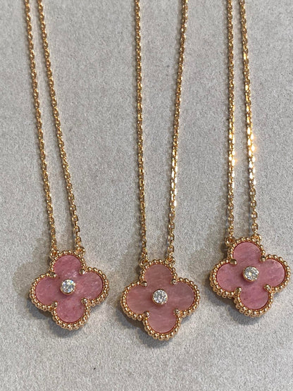 ¡®Glow Jewelry¡¯CLOVER 15MM DIAMOND RHODONITE NECKLACE