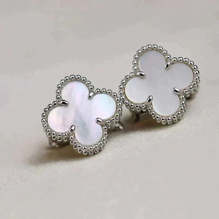 [Glow Jewelry]CLOVER MEDIUM 1 MOTIFS  WHITE MOP EARRINGS SILVER