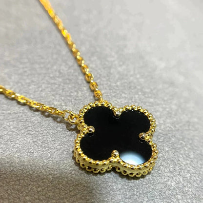 ¡®Glow Jewelry¡¯CLOVER 15MM BLACK ONYX SINGLE FLOWER NECKLACE