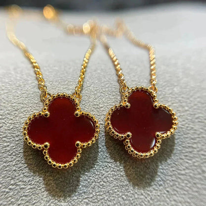 [Glow Jewelry]CLOVER 15MM CARNELIAN SINGLE FLOWER NECKLACE