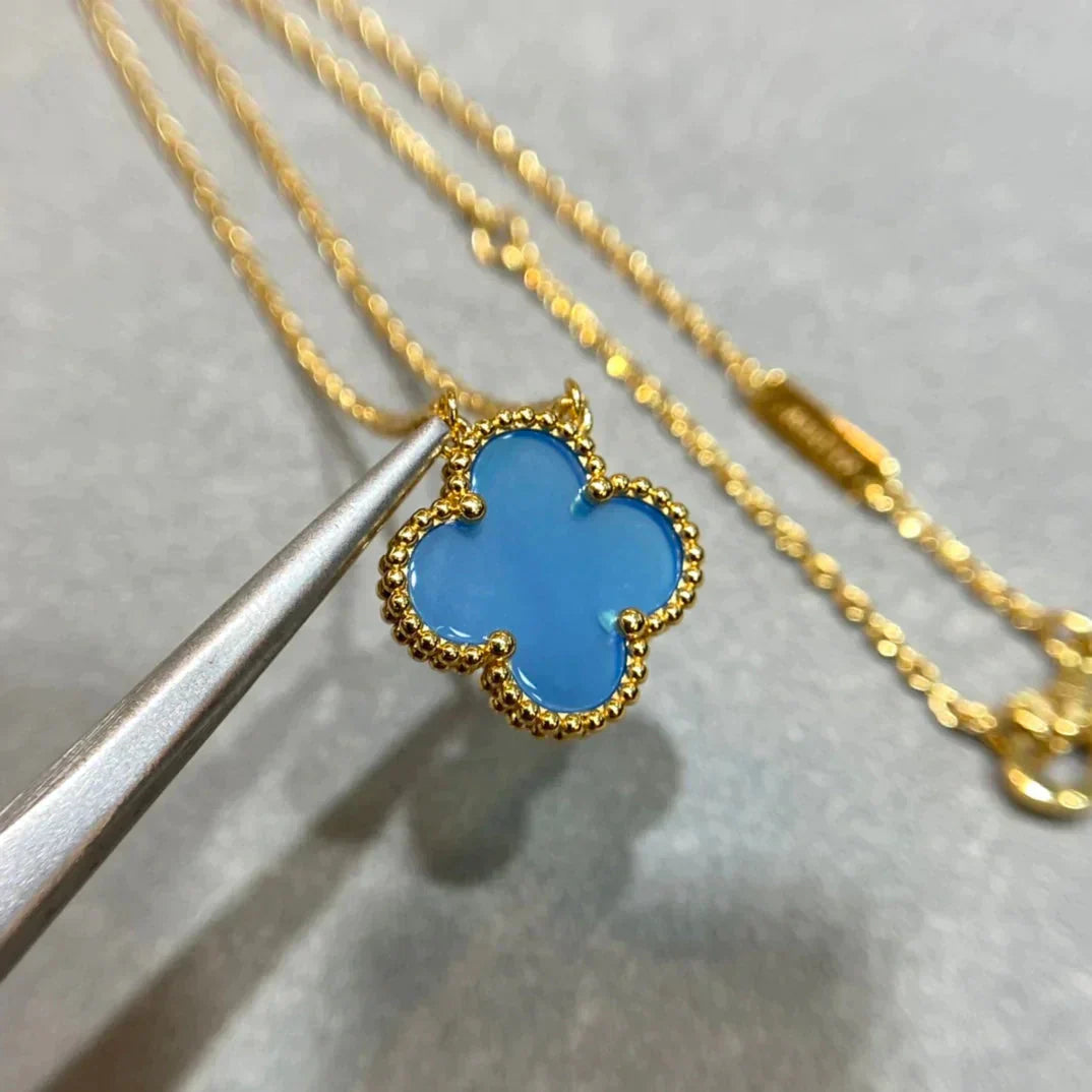 [Glow Jewelry]CLOVER 15MM BLUE AGATE NECKLACE