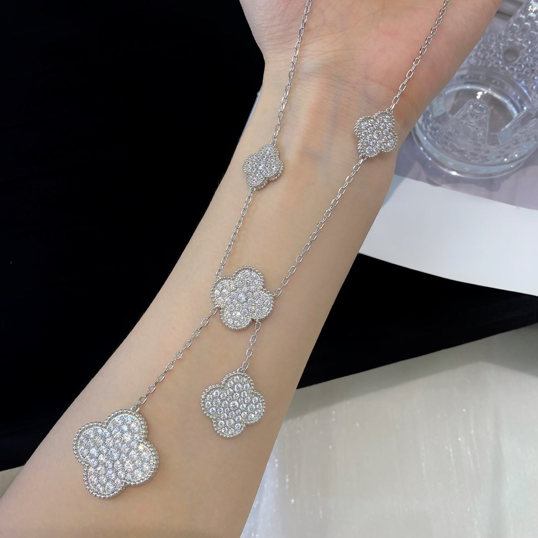 [Glow Jewelry]CLOVER 5 MOTIFS SILVER DIAMONDS NECKLACE