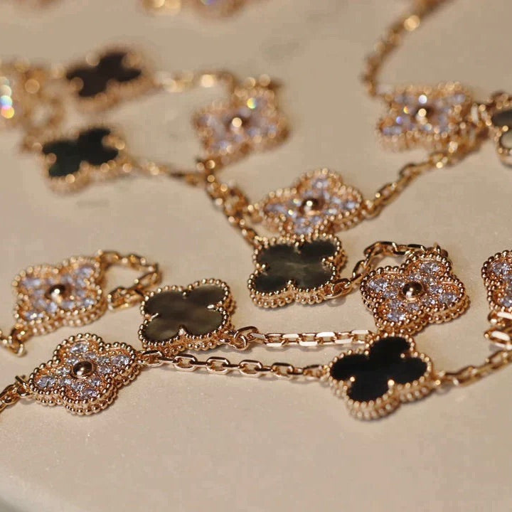 [Glow Jewelry]CLOVER 20 MOTIFS DARK MOP DIAMOND  NECKLACE