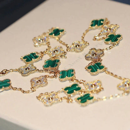 [Glow Jewelry]CLOVER 20 MOTIFS MALACHITE DIAMOND NECKLACE