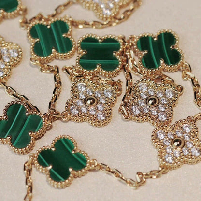 [Glow Jewelry]CLOVER 20 MOTIFS MALACHITE DIAMOND NECKLACE