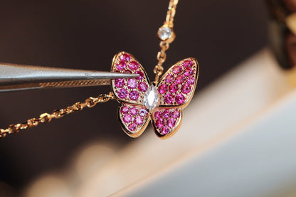 ¡®Glow Jewelry¡¯BUTTERFLY RED DIAMOND ROSE GOLD NECKLACE