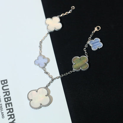 [Glow Jewelry]CLOVER BRACELET 5 MOTIFS MOP CHALCEDONY SILVER