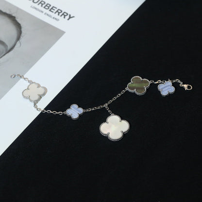[Glow Jewelry]CLOVER BRACELET 5 MOTIFS MOP CHALCEDONY SILVER
