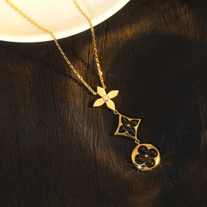 [Glow Jewelry]STAR AND SUN ONYX PINK GOLD NECKLACE