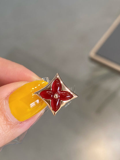 [Glow Jewelry]STAR AND SUN PINK GOLD CARNELIAN STUD EARRINGS