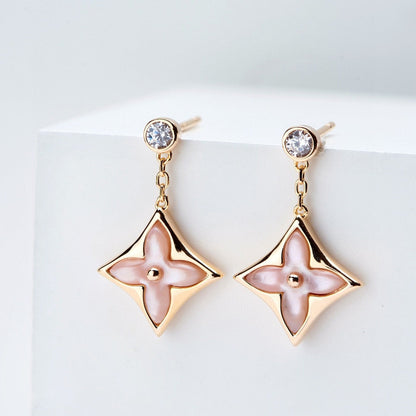 ¡®Glow Jewelry¡¯DOUBLE STAR PINK GOLD MOP DROP EARRINGS
