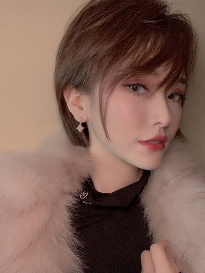 [Glow Jewelry]DOUBLE STAR PINK GOLD MOP DROP EARRINGS