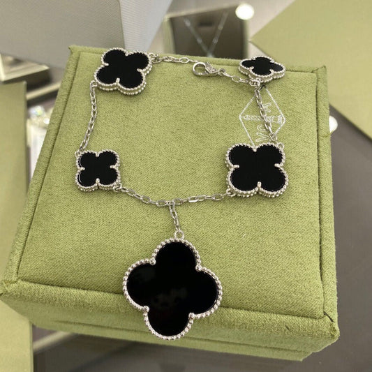 ¡®Glow Jewelry¡¯CLOVER 5 MOTIFS SIVLER ONYX BRACELET