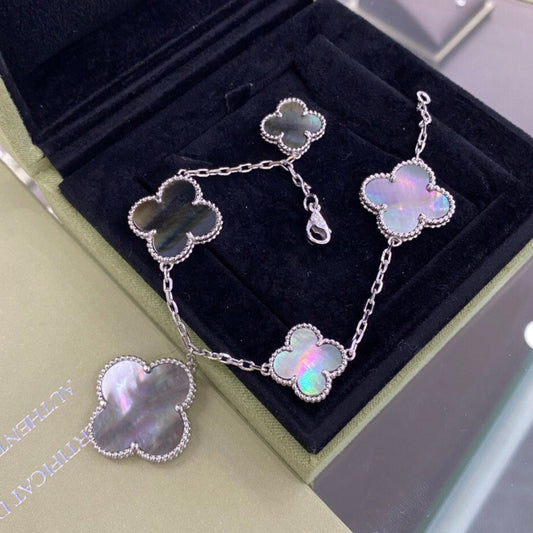 ¡®Glow Jewelry¡¯CLOVER 5 MOTIFS SIVLER DARK MOP BRACELET