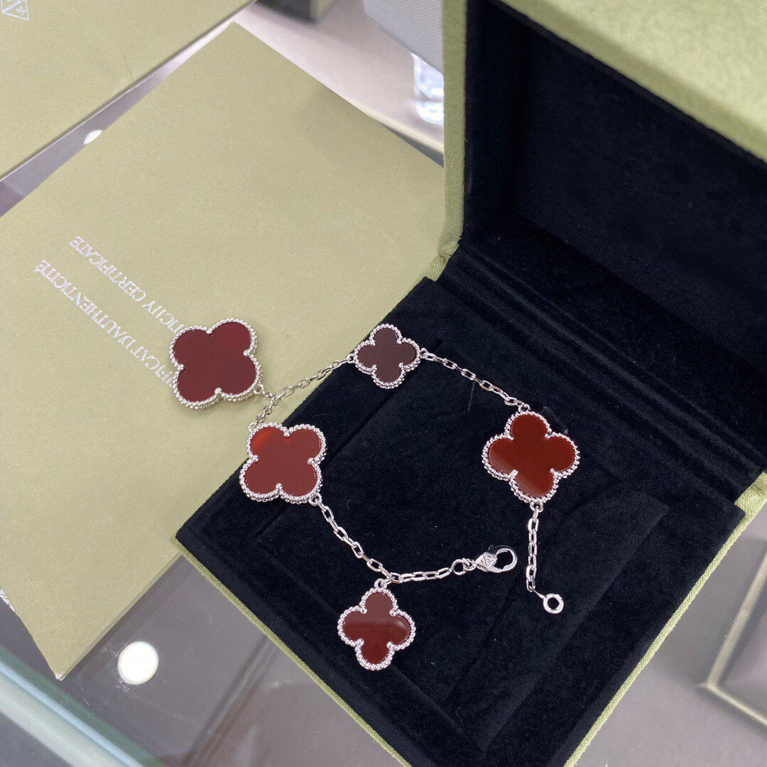 ¡®Glow Jewelry¡¯CLOVER 5 MOTIFS SIVLER CARNELIAN BRACELET