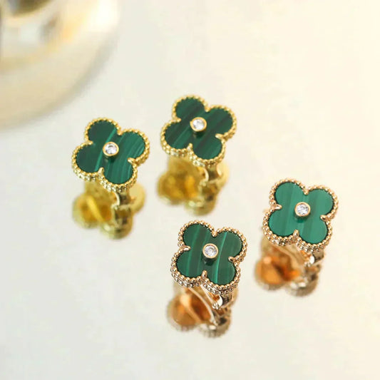 [Glow Jewelry]CLOVER MEDIUM 1 MOTIFS MALACHITE DIAMOND EARRINGS