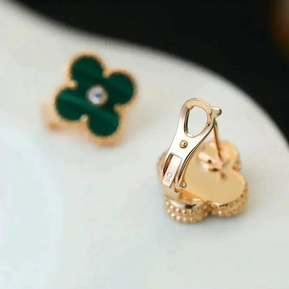 [Glow Jewelry]CLOVER MEDIUM 1 MOTIFS MALACHITE DIAMOND EARRINGS