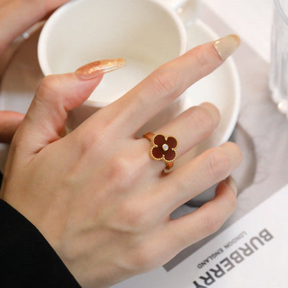 ¡®Glow Jewelry¡¯CLOVER CARNELIAN RING ROSE GOLD DIAMOND