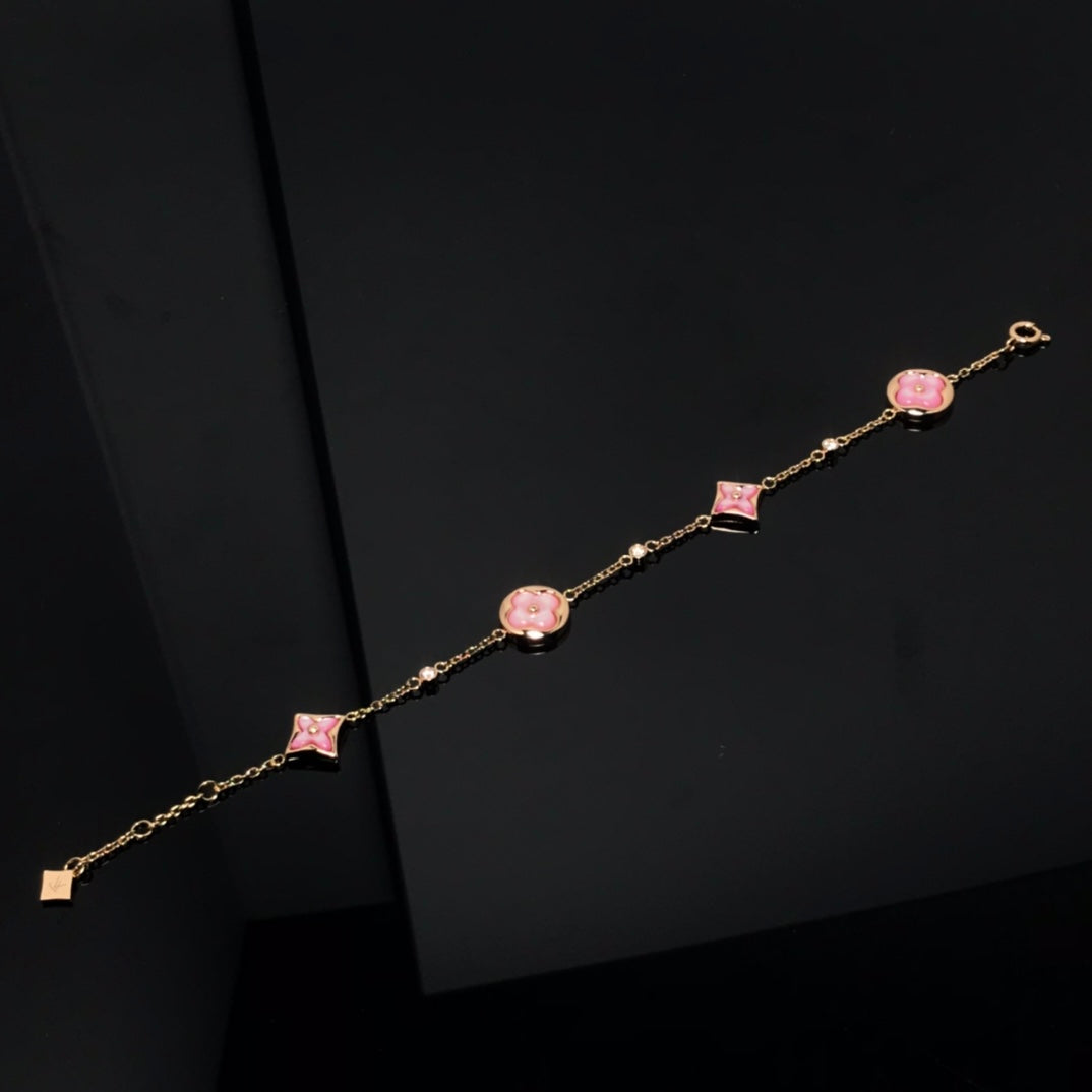 ¡®Glow Jewelry¡¯STAR AND SUN 4 MOTIF PINK MOP PINK GOLD BRACELET