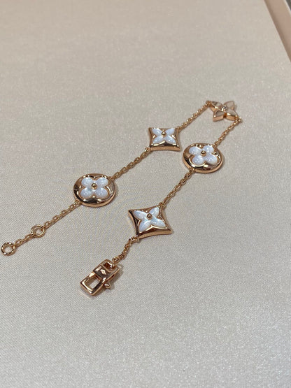 [Glow Jewelry]STAR AND SUN 5 MOTIF MOP PINK GOLD BRACELET