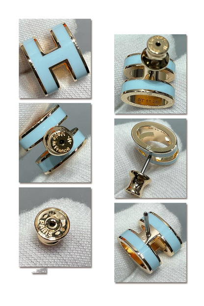 [Glow Jewelry]POP H SKY BLUE STUD EARRINGS