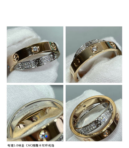 ¡®Glow Jewelry¡¯LOVE PINK GOLD SILVER DIAMOND DOUBLE RING