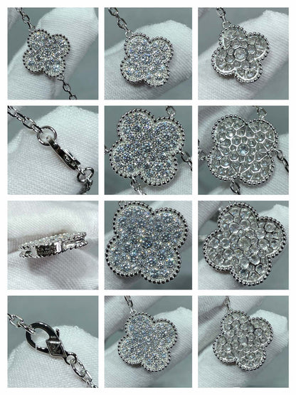 [Glow Jewelry]CLOVER 6 MOTIF DIAMOND PAVED NECKLACE