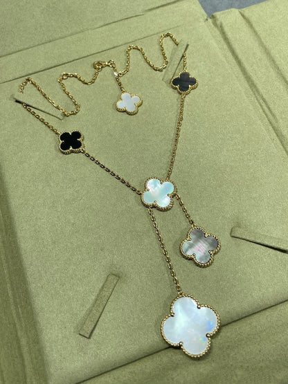 ¡®Glow Jewelry¡¯CLOVER 6 MOTIF MOP ONYX GOLD NECKLACE