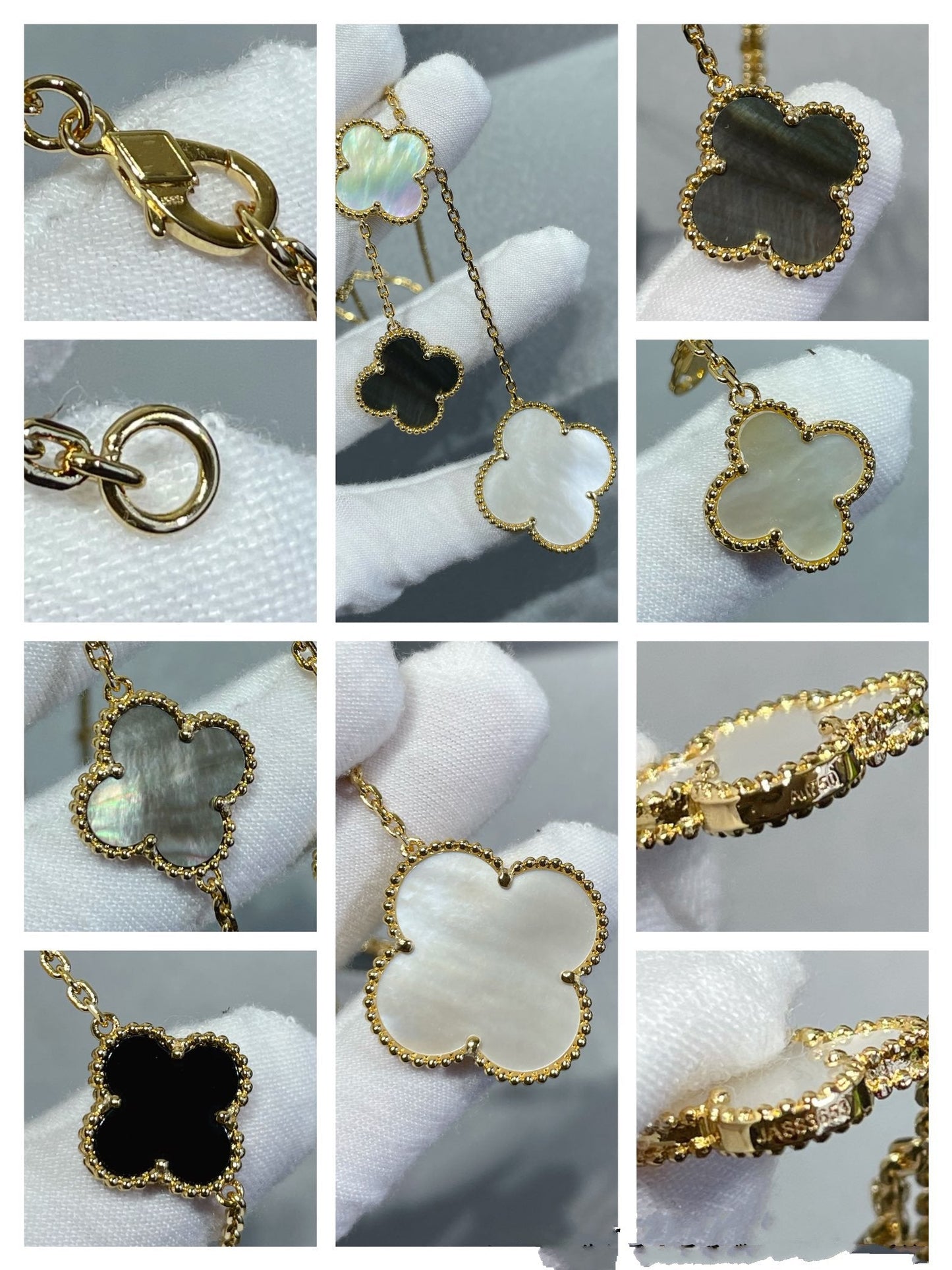 ¡®Glow Jewelry¡¯CLOVER 6 MOTIF MOP ONYX GOLD NECKLACE