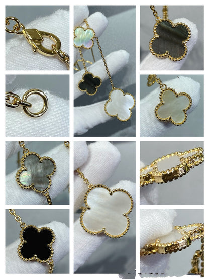 ¡®Glow Jewelry¡¯CLOVER 6 MOTIF MOP ONYX GOLD NECKLACE