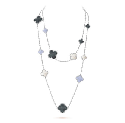 ¡®Glow Jewelry¡¯CLOVER 16 MOTIF CHALCEDONY MOP SILVER NECKLACE