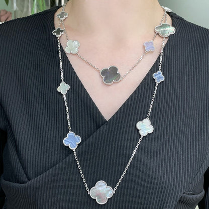 ¡®Glow Jewelry¡¯CLOVER 16 MOTIF CHALCEDONY MOP SILVER NECKLACE